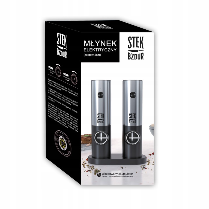 2x Elektryczny Młynek do Mielenia Pieprzu i Soli AKUMULATOR USB