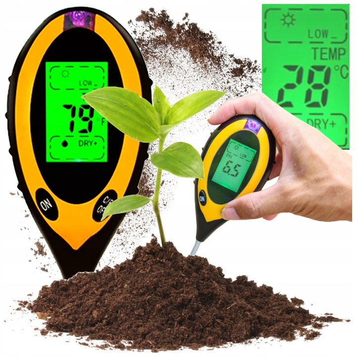 KWASOMIERZ GLEBOWY 4w1 MIERNIK DO GLEBY PH WILGONOŚĆ ZIEMI TESTER OGRODOWY