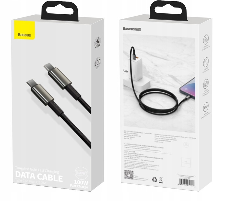 BASEUS KABEL USB-C TYPE-C SZYBKIE ŁADOWANIE PRZEWÓD 100W PD 5A QC 4.0 1M