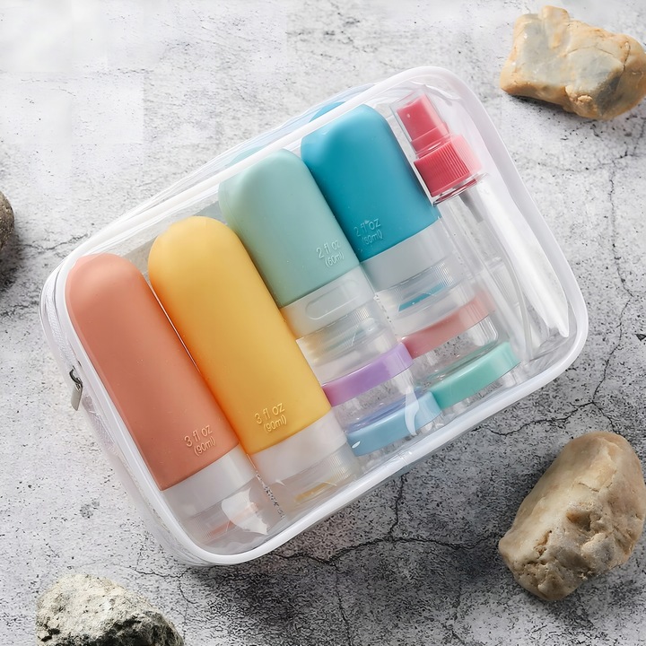 KOSMETYCZKA PODRÓŻNA POJEMNIKI DO SAMOLOTU BUTELKI ZESTAW PODRÓŻNY