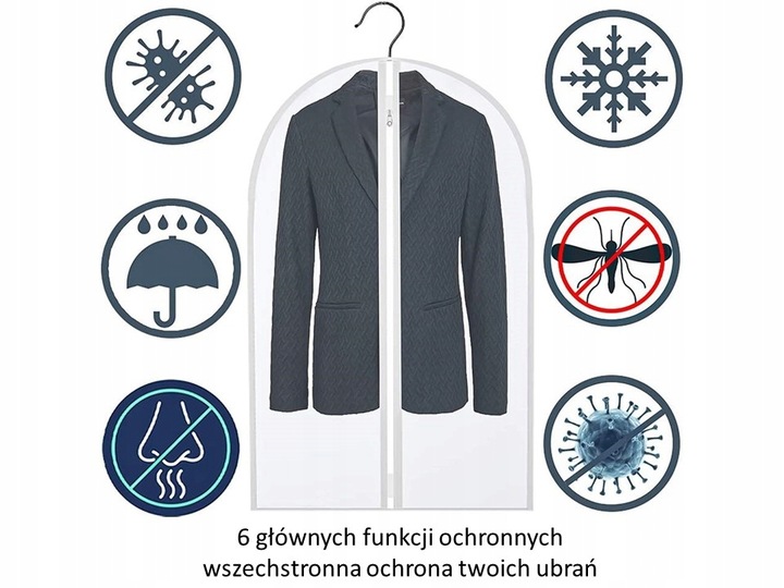 Pokrowce na ubrania transparent 3 rozmiary 10szt