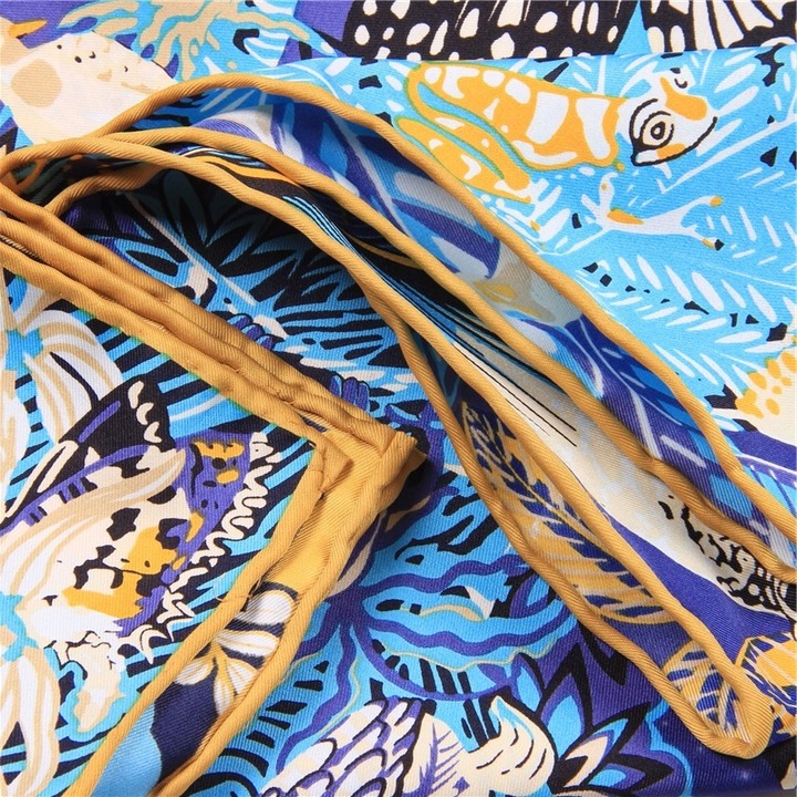 SZAL SZALIK jedwab Apaszka chusta niebieska złota