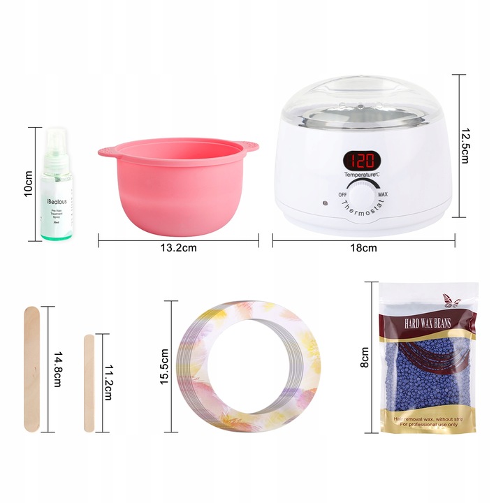 Zestaw do depilacji PODGRZEWACZ 5x wosk twardy LED wyświetlacz 500ml