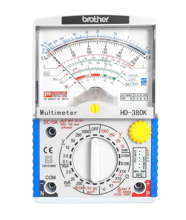 PROFESJONALNY MIERNIK ANALOGOWY MULTIMETR BROTHER HD-380K BUZZER TEST
