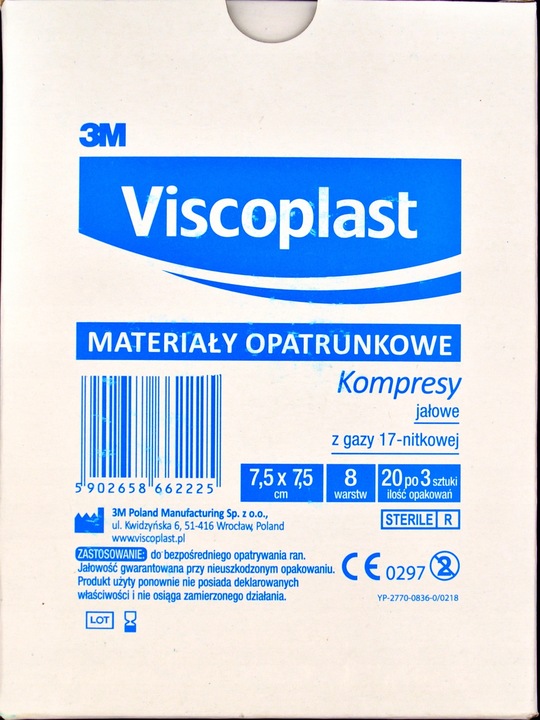 20 SZT VISCOPLAST Jałowe kompresy gazowe 7.5x7.5cm