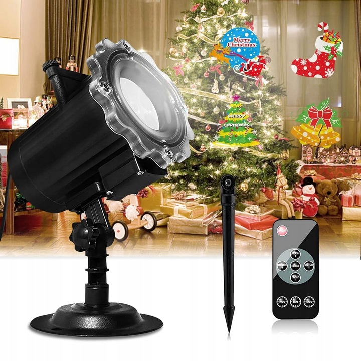 ŚWIĄTECZNY PROJEKTOR LED LASEROWY 16 slajdów 64 MOTYWÓW z pilotem