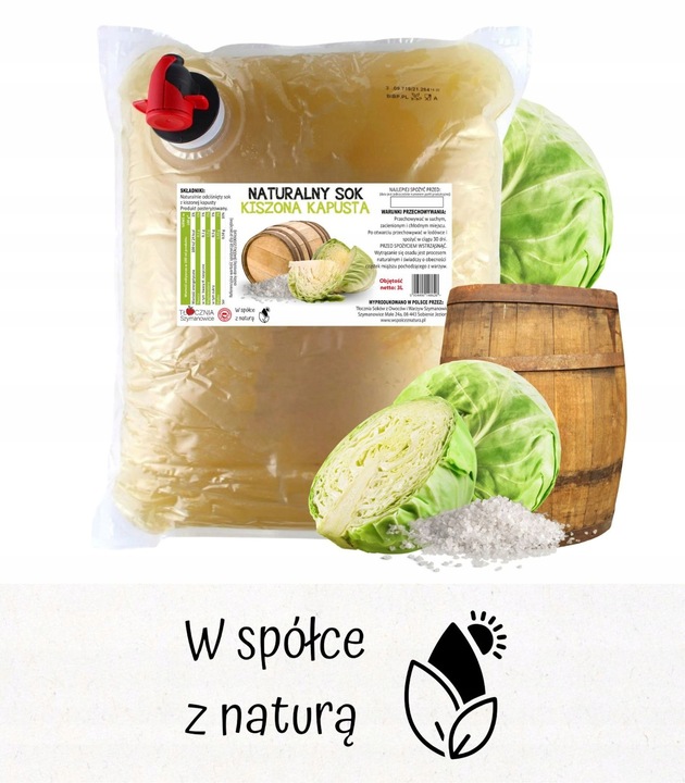 Sok z Kiszonej Kapusty Tłoczony 3l Soku Kiszona Kapusta 100% NFC 3 litry