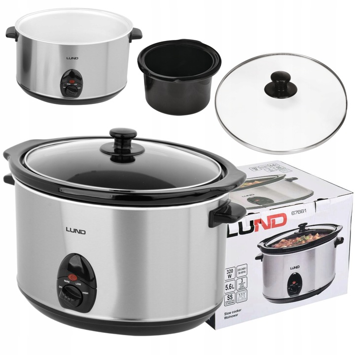 LUND WOLNOWAR GARNEK CERAMICZNY SLOW COOKER INOX LCD 320W 5,6L 3TRYBY
