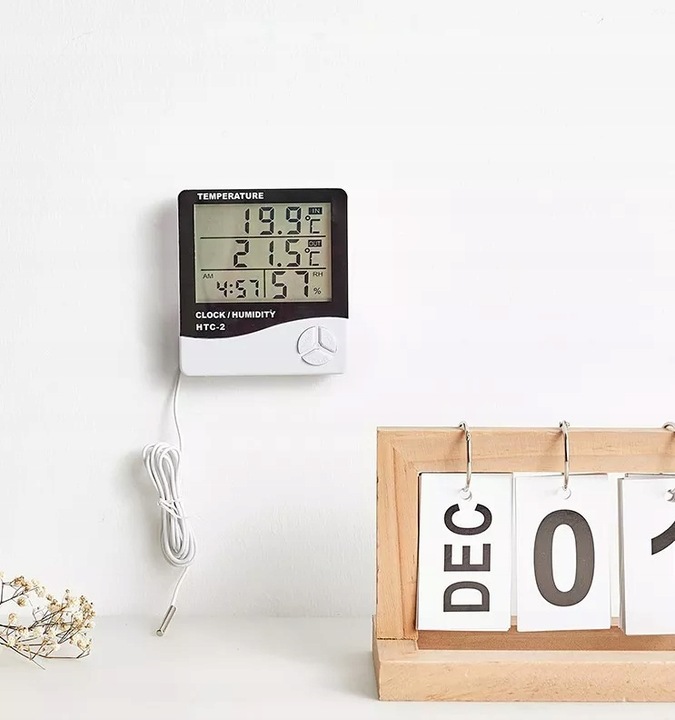 HIGROMETR TERMOMETR BEZPRZEWODOWA STACJA POGODY Z SONDĄ CZUJNIK ZEGAR