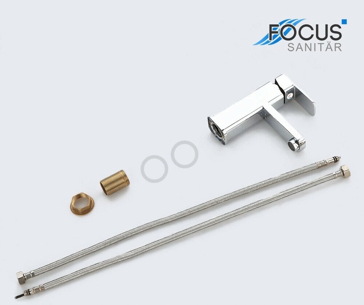 BATERIA ŁAZIENKOWA UMYWALKOWA KRAN STOJĄCA KWADRAT DO UMYWALKI CUBE CHROM