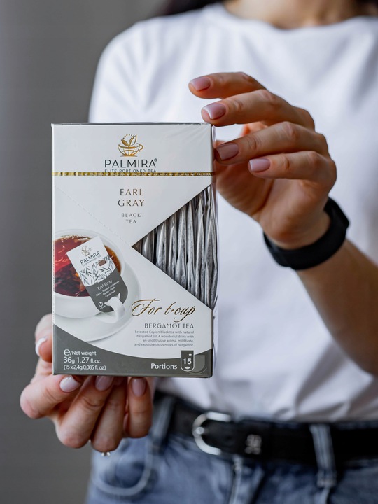 Herbata czarna liściasta Earl gray olej bergamotki Deluxe Palmira 15 saszet