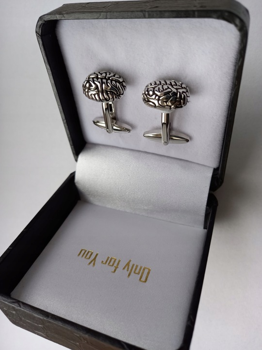 Srebrne spinki do mankietów EXC Mózg Umysł Mensa dla Inteligenta Uczonego