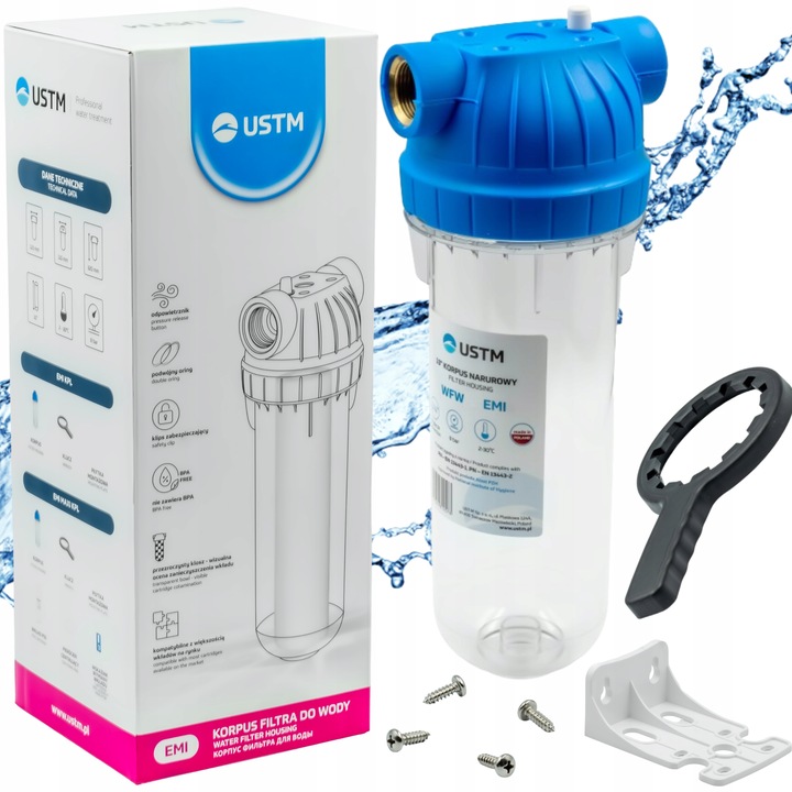 ZESTAW KOMPLET FILTR DO WODY DOMU KORPUS USTM 1" EMI 10' + UCHWYT +