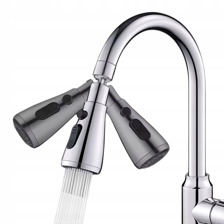 PRZEDŁUŻACZ KRANU KUCHENNEGO AERATOR ADAPTER PERLATOR 3 FUNKCJE 360 SREBRNY
