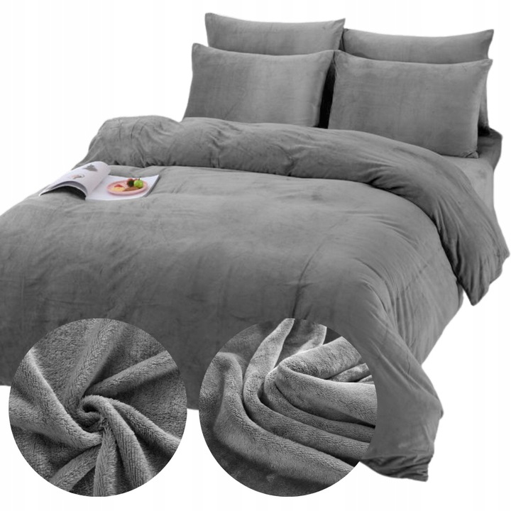 Pościel 200x220 pluszowa polarowa gładka miś kolory zimowa ciepła grafit