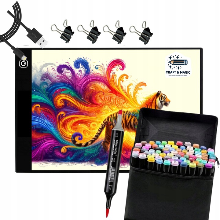 TABLET GRAFICZNY - ROZMIAR A4 + ZAKREŚLACZE DWUSTRONNE 80 szt DO SZKOŁY