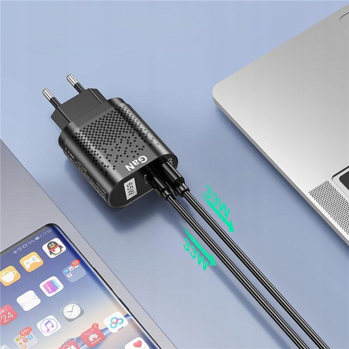 SZYBKA ŁADOWARKA SIECIOWA GaN 65W DO TELEFONU USB-C PD QC MOCNY ZASILACZ