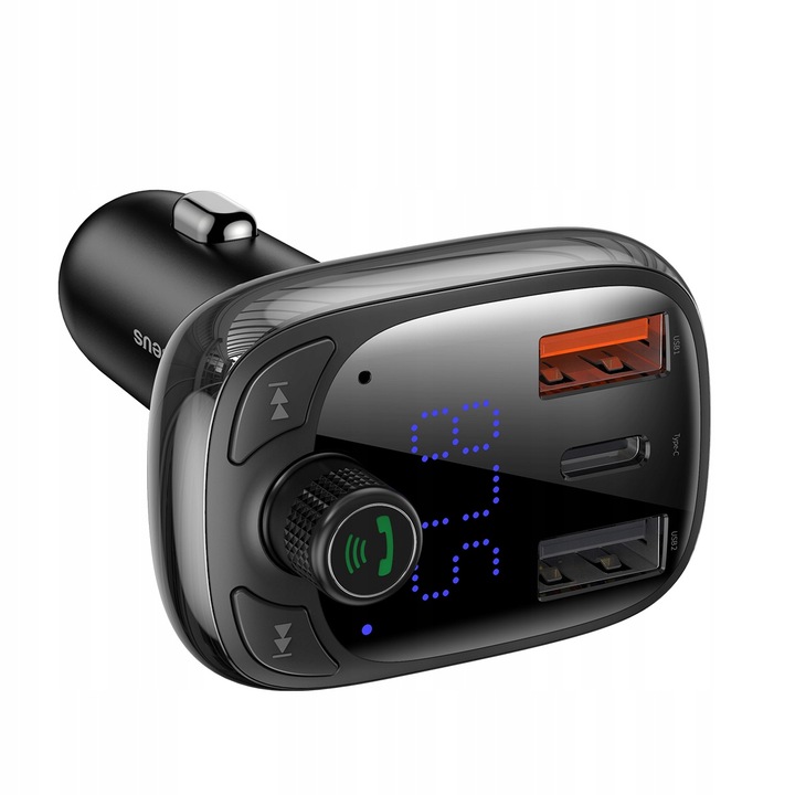 BASEUS ŁADOWARKA TRANSMITER FM BLUETOOTH 5.0 QC3 2x USB i USB-C TYP C