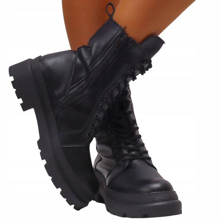 BOTKI DAMSKIE GLANY BUTY TRAPERKI ZIMOWE NA SUWAK