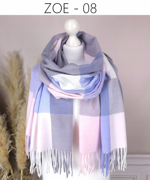 Stylowy CIEPŁY SZAL damski długi DUŻY szalik W MODNĄ KRATĘ JESIENNY,