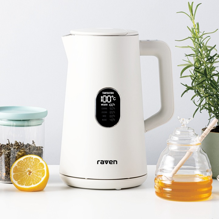 Biały Czajnik elektryczny RAVEN 1,5 W 1800 W