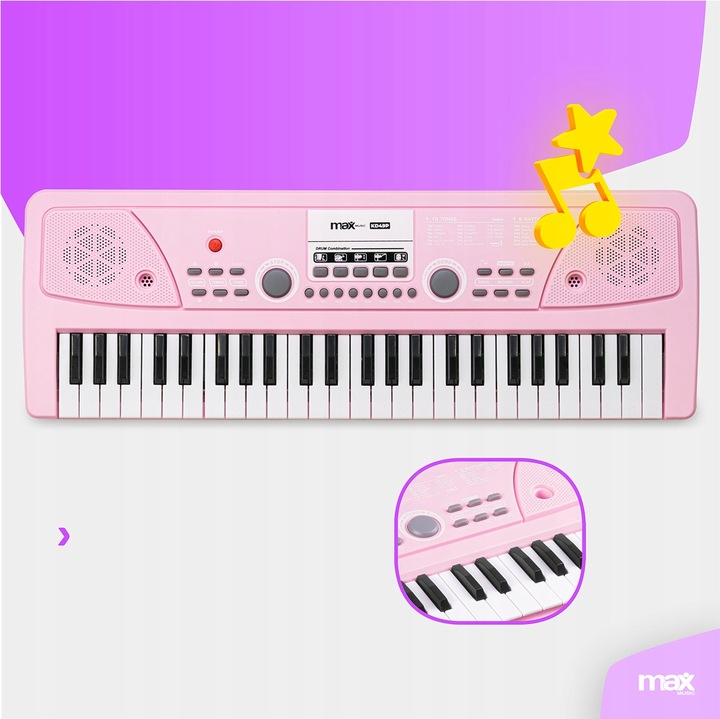 Keyboard dla dziewczynki 49 klawiszy akumulator/ mikrofon KD49P Max różowy
