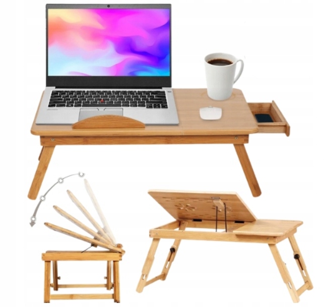 STOLIK pod LAPTOPA do ŁÓŻKA KOMPUTER PODSTAWKA PÓŁKA DREWNIANY REGULOWANY