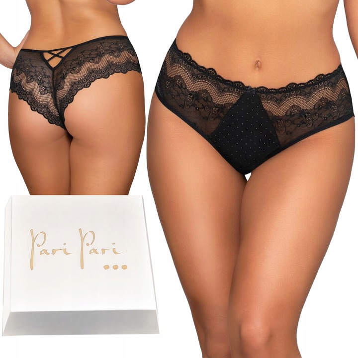 Figi Brazyliany z Ozdobnym Tyłem Zmysłowe Koronkowe Kobiece Czarne M