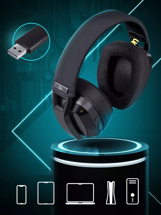 Słuchawki BEZPRZEWODOWE GAMINGOWE z Mikrofonem Nauszne BLUETOOTH Dla Graczy