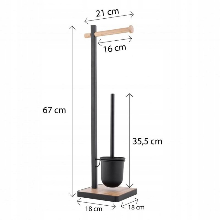 Stojak uchwyt na papier toaletowy i szczotkę do WC czarny loft bambus