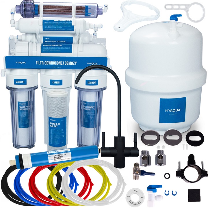 SYSTEM ODWRÓCONEJ OSMOZY RO7 JONIZATOR CZARNY KRANIK | FILTR DO WODY