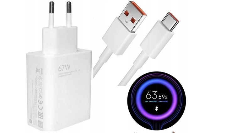 ZESTAW XIAOMI MOCNA ORYGINALNA ŁADOWARKA SIECIOWA 67W QC 3.0 + KABEL