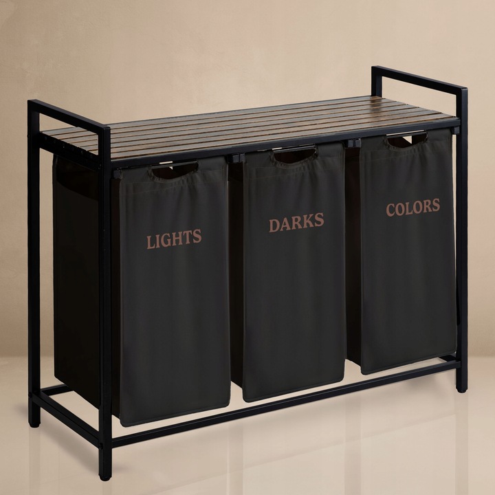 KOSZ NA PRANIE TRZYKOMOROWY BIELIZNĘ DUŻY POJEMNIK Z POKRYWĄ 3 KOMORY