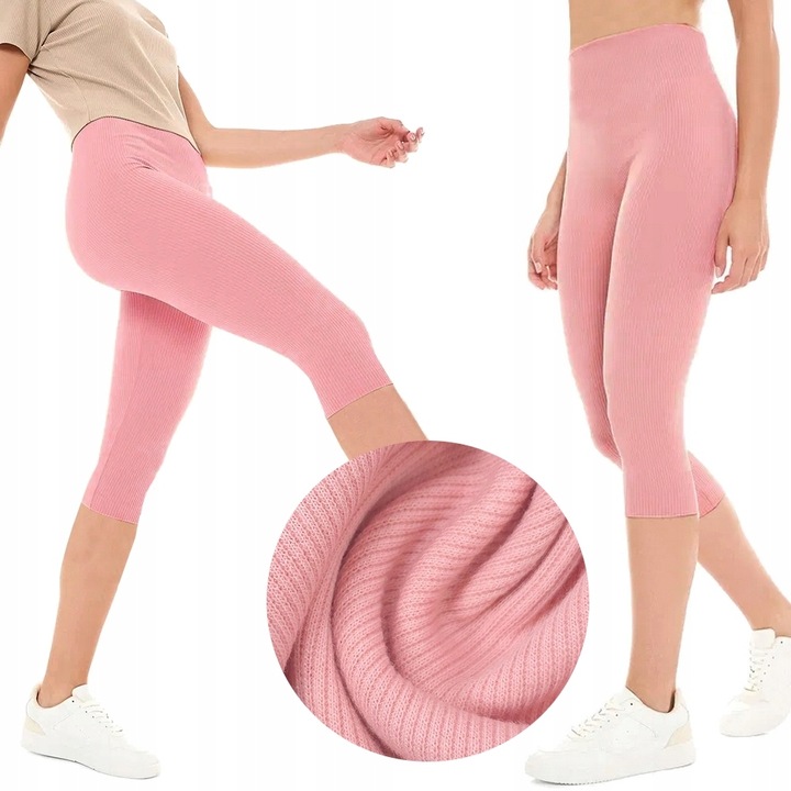 LEGGINSY BAWEŁNIANE KOLARKI getry RYBACZKI 3/4 PRĄŻKOWANE KRYJĄCE - XL/XXL