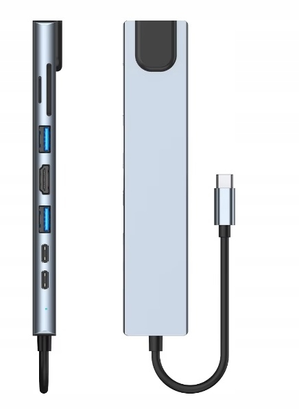 HUB ADAPTER PRZEJŚCIÓWKA USB-C 8w1 2xUSB HDMI SD RJ45