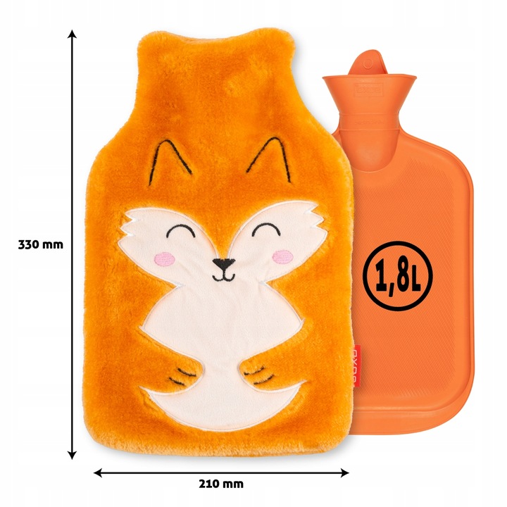 SOXO termofor pluszowy lisek 1,8L duży na wodę gumowy prezent na urodziny
