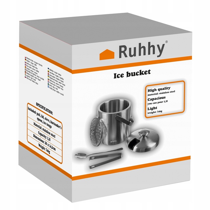 Wiaderko do Lodu Termiczny Pojemnik na Kostki Lód 1,3l + Szczypce Łyżeczka