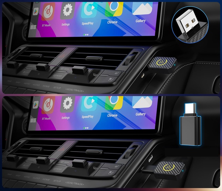 BEZPRZEWODOWY ADAPTER ANDROID AUTO CARPLAY 2 W 1 PLUG AND PLAY MINI