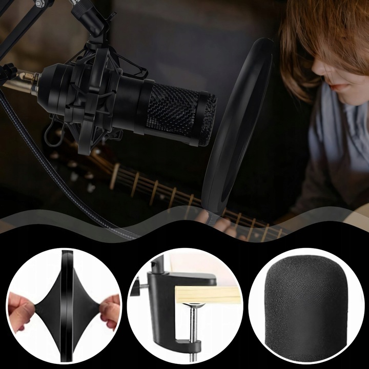 MIKROFON STUDYJNY USB JACK POJEMNOŚCIOWY GAMINGOWY ZESTAW POP FILTR STATYW