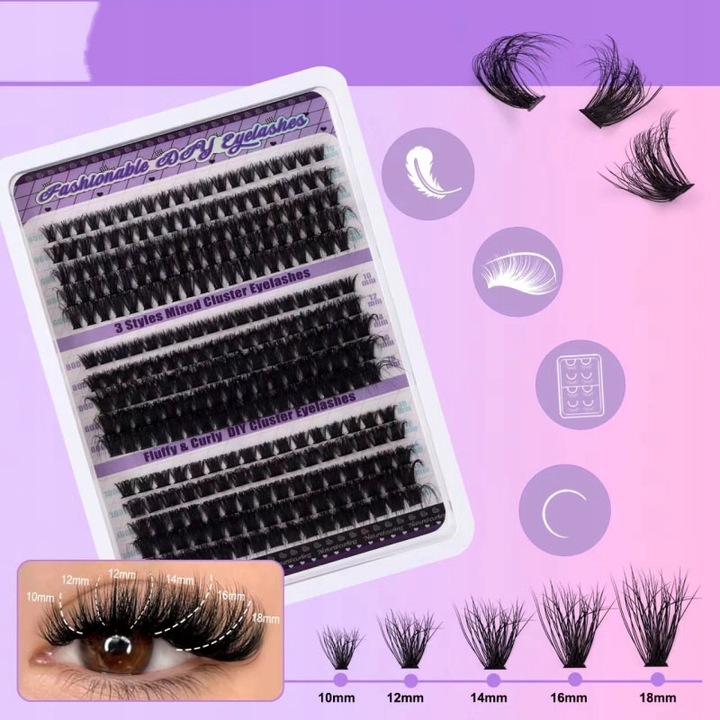 270 SZT ZESTAW DO SAMODZIELNEGO PRZEDŁUŻANIA Rzęsy D CURL CLUSTER LASHES IN