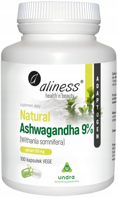 Aliness Ashwaganda 580 mg 9% 2x100kaps. Spokój Sen Wytrzymałość Niepokój