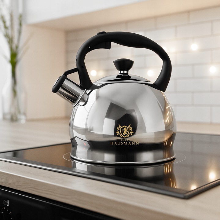 CZAJNIK STALOWY na GAZ 1,8L SREBRNY z GWIZDKIEM +RĄCZKA INDUKCJA STAL