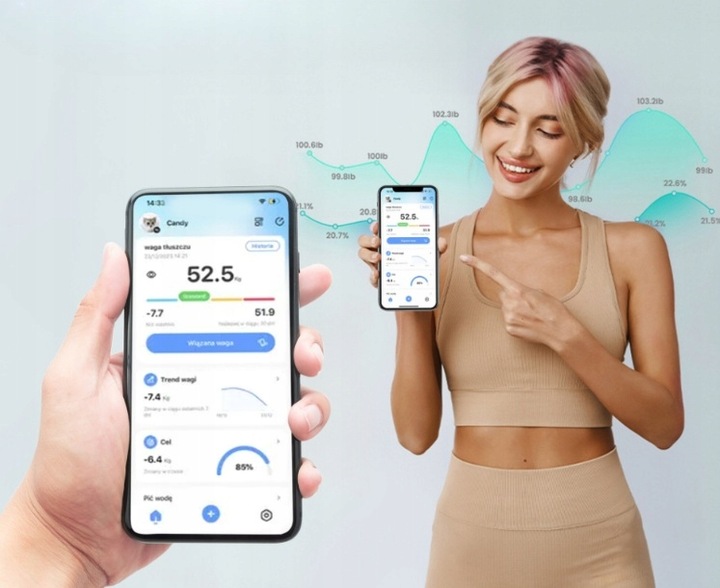 WAGA ŁAZIENKOWA BLUETOOTH SMART INTELIGENTNA ANALITYCZNA BMI DO 180KG