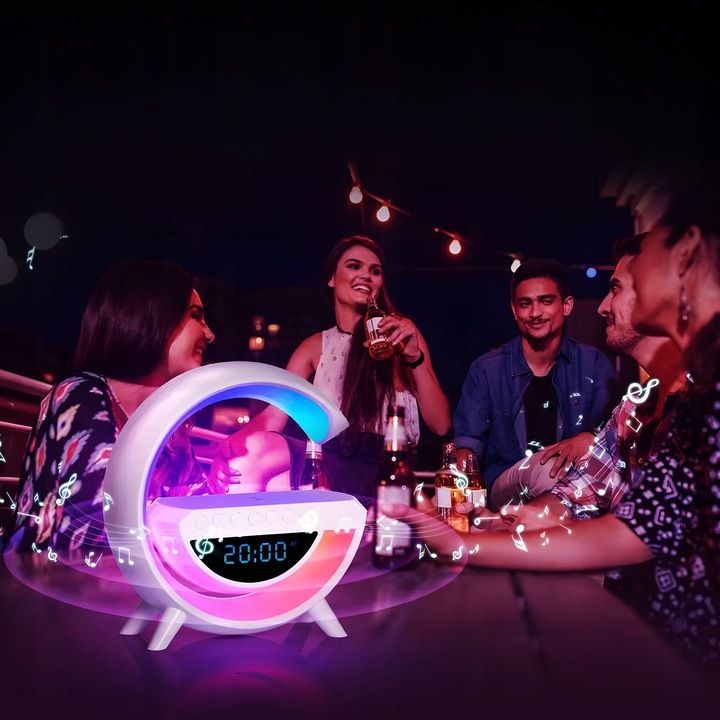 Lampka nocna biurkowa 6w1 | Zegar | Budzik | Radio | Ładowarka | Głośnik