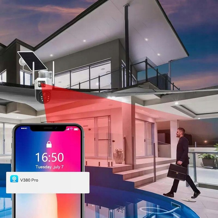 PODWÓJNA KAMERA SOLARNA 2W1 WIFI 2X4MP ZEWNĘTRZNA OBROTOWA BEZPRZEWODOWA