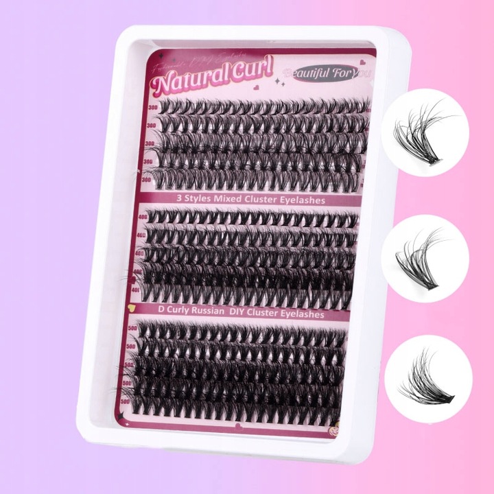 300 SZT ZESTAW DO SAMODZIELNEGO PRZEDŁUŻANIA Rzęsy D CURL CLUSTER LASHES IN