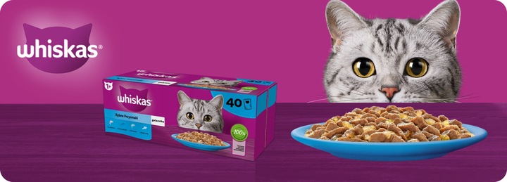 KARMA MOKRA WHISKAS RYBNE SMAKI W GALARETCE SASZETKI 40X85G