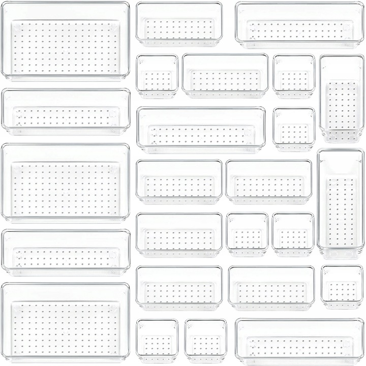 ORGANIZERY DO SZUFLADY NA PRZYBORY KOSMETYKI PRZEZROCZYSTE ZESTAW 25