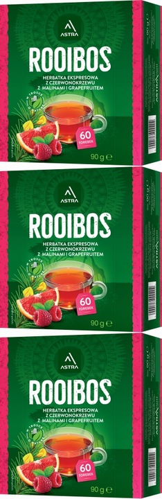 Herbata ziołowa w torebkach Astra Rooibos malina i grapefruit 60szt x3