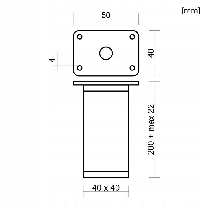 4x NOGA NÓŻKA MEBLOWA CZARNA NÓŻKA POD SZAFKĘ NÓŻKA DO MEBLI H20CM Z